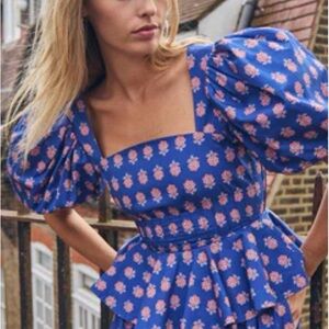 Hunter Bell Blouse in Blue with Orange Floral